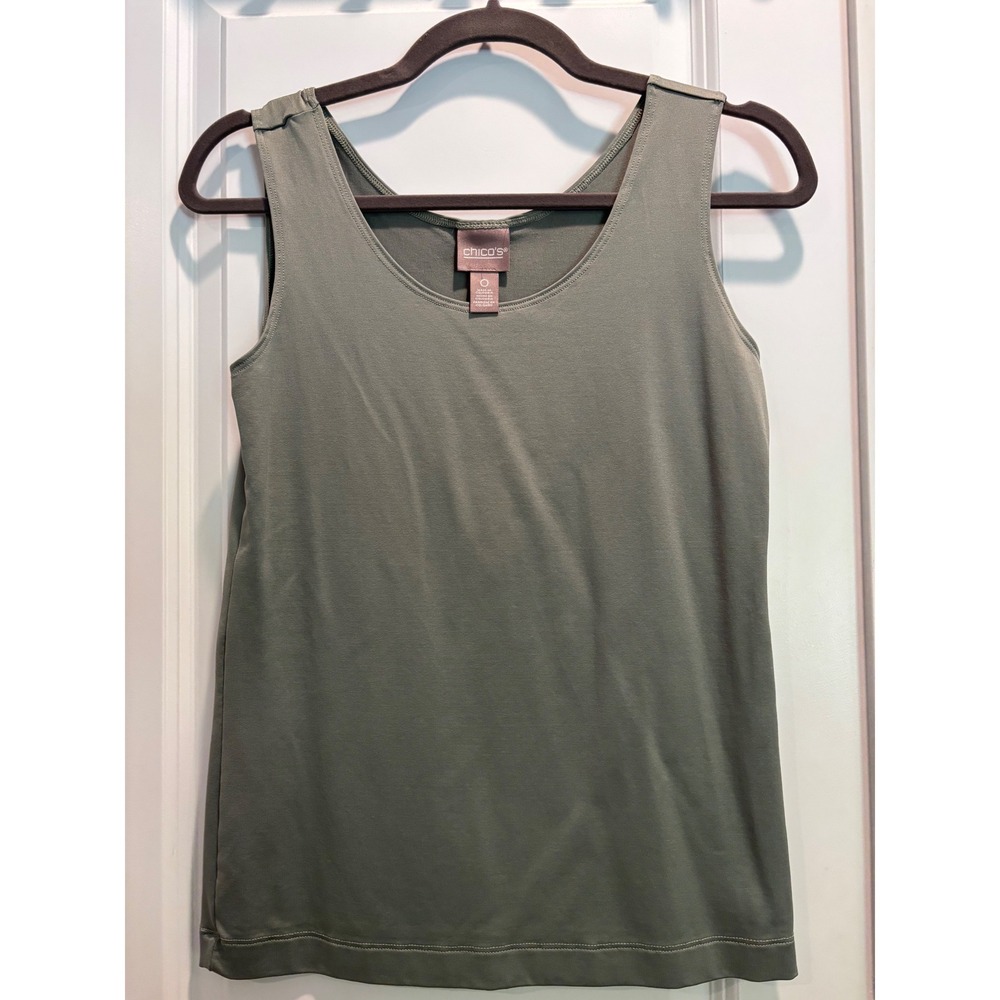 Chico's Tank Top Womens 0 Olive Green Excellent Scoop Neck Stretch Basic Layer